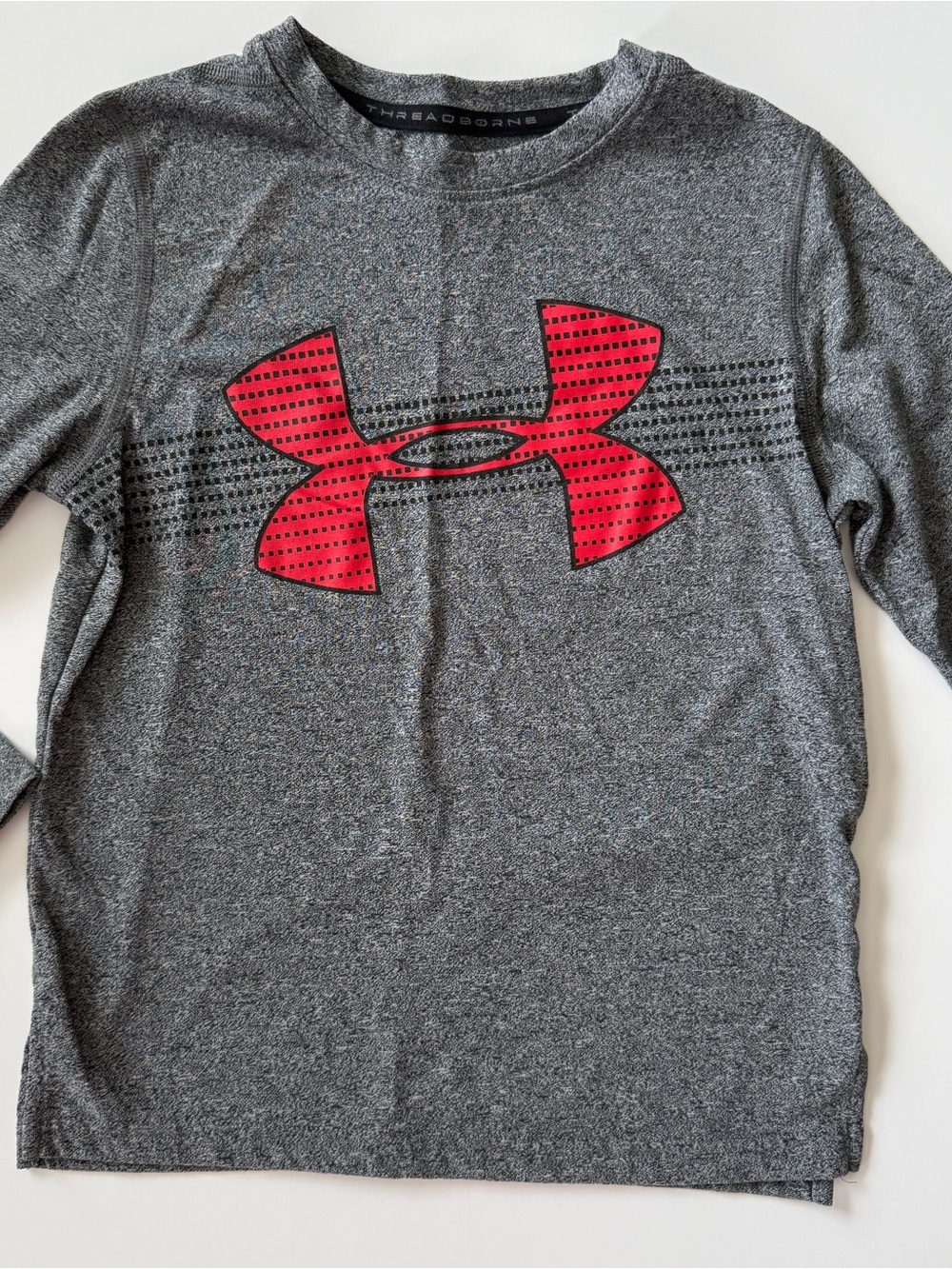 Under Armour Gray Heather Long Sleeve Tee with Red Logo